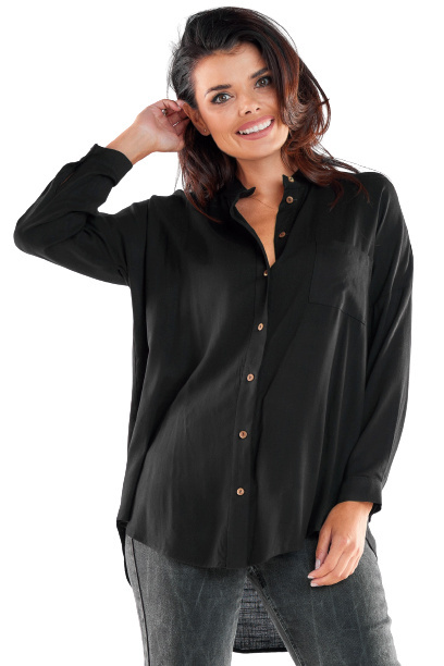 Koszula damska z wiskozy ze stójką rozpinana długi rękaw czarna